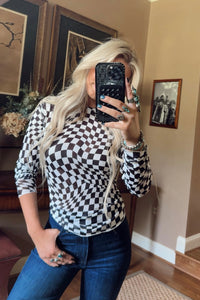 Black Checkered Mesh Long Sleeve