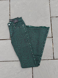 Studded Leopard Bell Bottom Jean