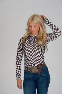 Black Checkered Mesh Long Sleeve