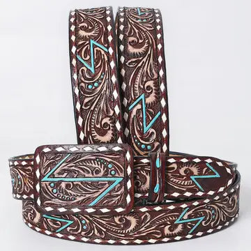 Turquoise Lightning Bolt Western Belt