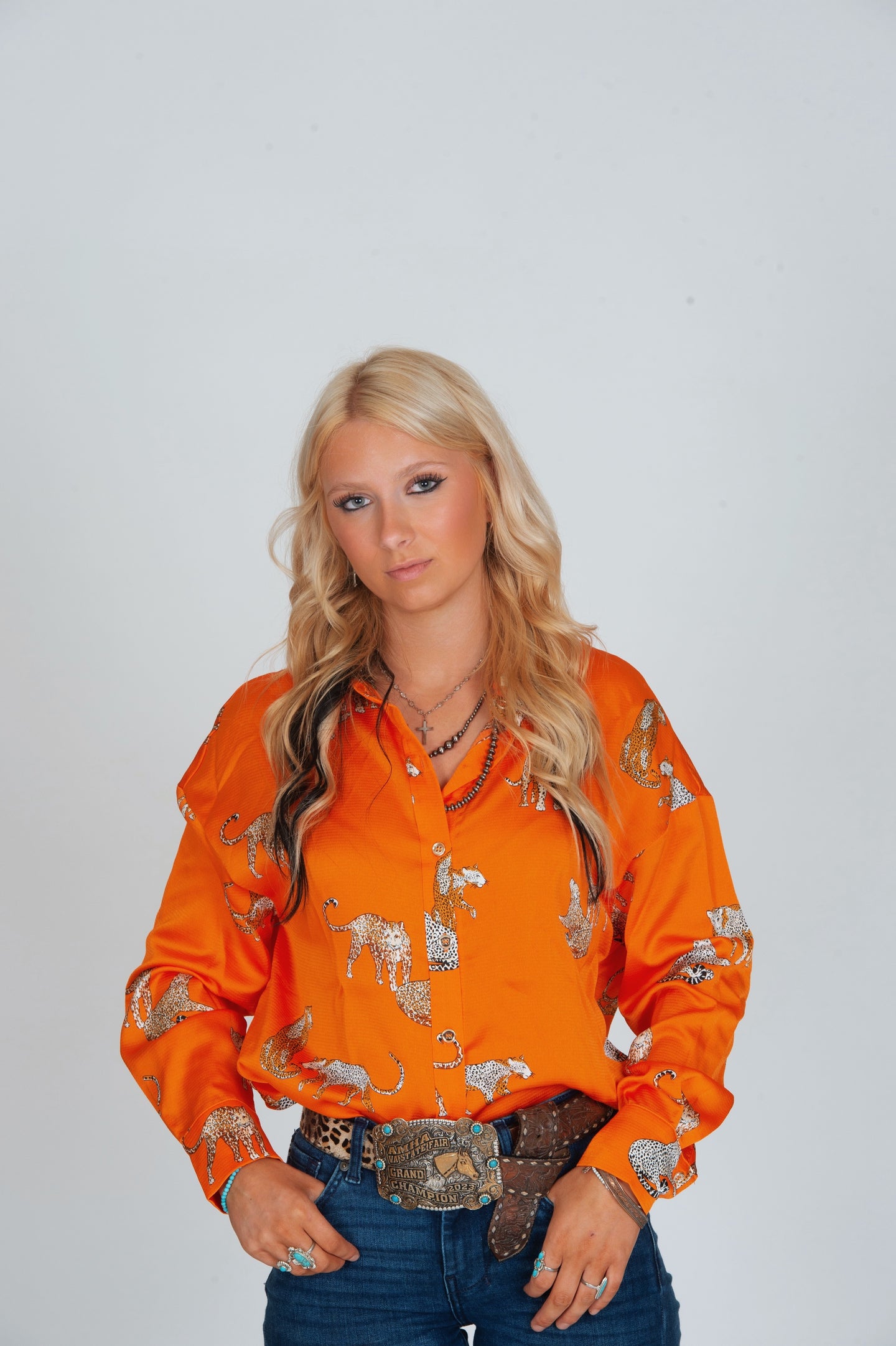 Orange Cheetah Print Rodeo Shirt