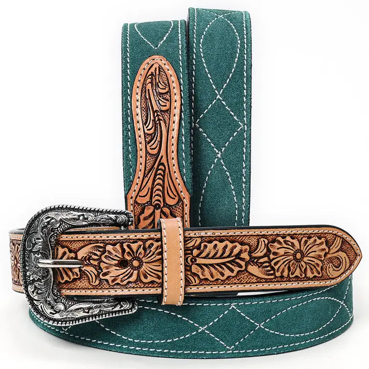 Dark Teal Suede Leather Belt