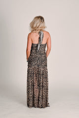 Leopard Halter Slit Dress