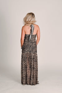 Leopard Halter Slit Dress