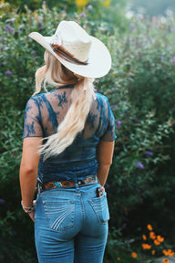 Teal Mesh Short Sleeve Stretch Top