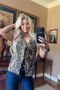 Leopard Lace Up Top