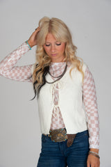 Peach Checkered Mesh Long Sleeve
