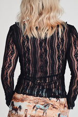 Sheer Lace Tie Long Sleeve