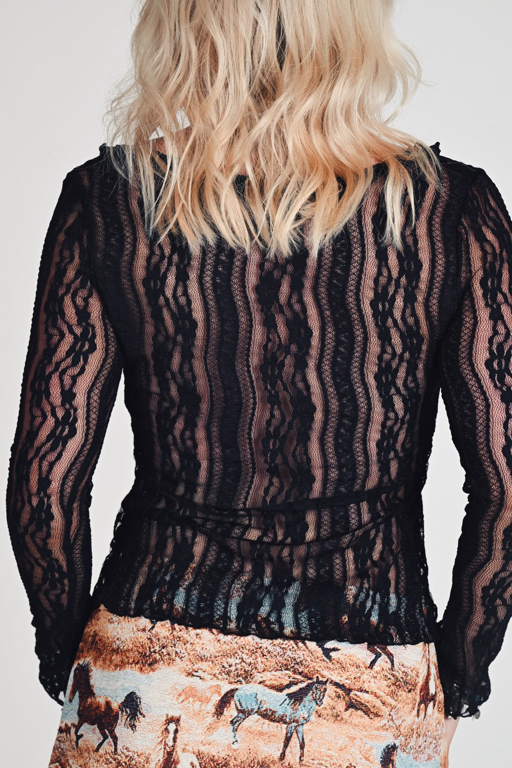 Sheer Lace Tie Long Sleeve