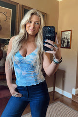 Blue Mesh Halter Tank Top