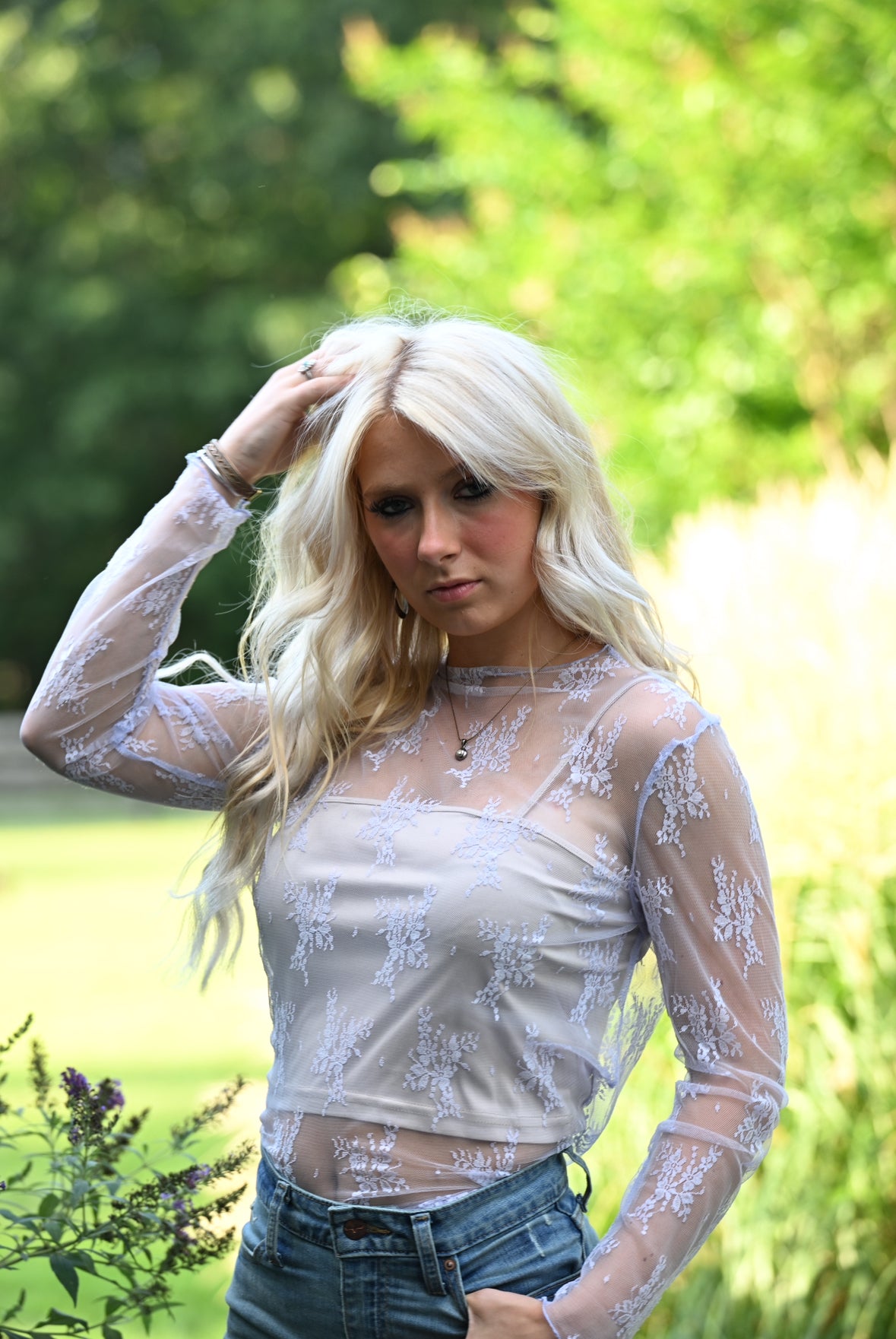 Lavender Mesh Long Sleeve Top