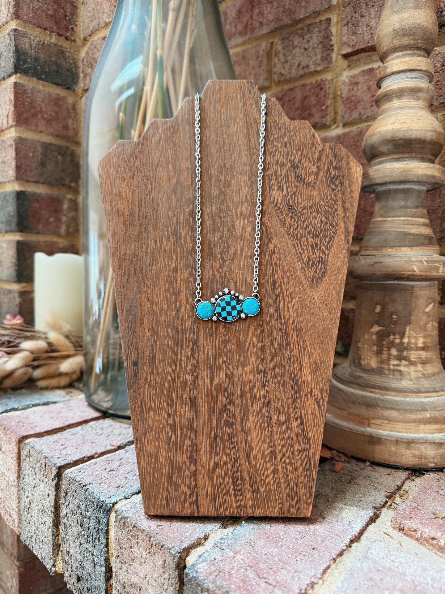 Checkered Pendant Necklace