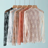 Black Floral Lace Sheer Mesh Layering See Through Top