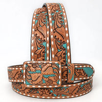 Teal Tooled Leather Belt