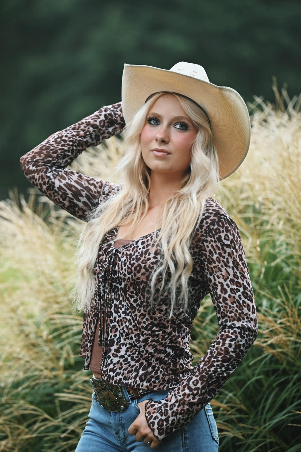 Leopard Print Sheer Mesh Long Sleeve Top