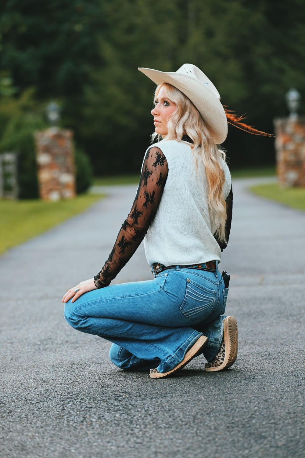 Cream Lace Up Sweater Vest